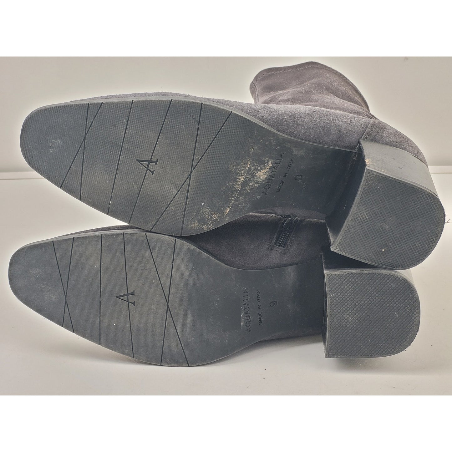 AQUATILIA Grey Suede Side Zip Heeled Boots Sz 9