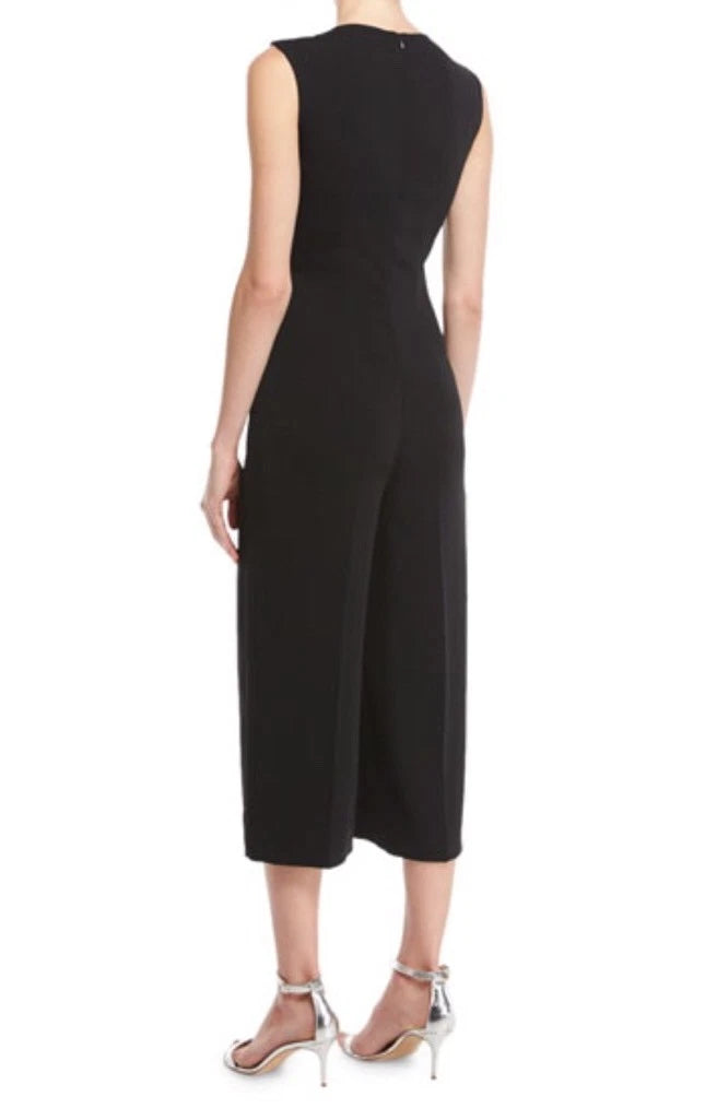 St. John Classic Stretch Cady V-Neck Jumpsuit Romper Black Sz 6 Retail $895