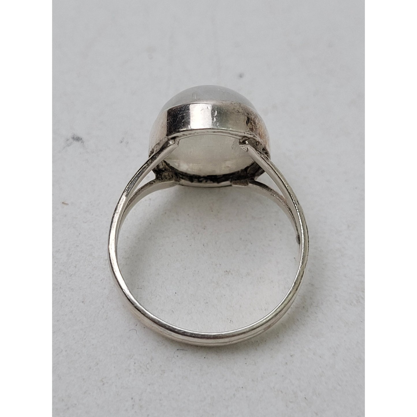 Sterling Silver Rainbow Moonstone Ring Split Shank Design Boho Statement Piece