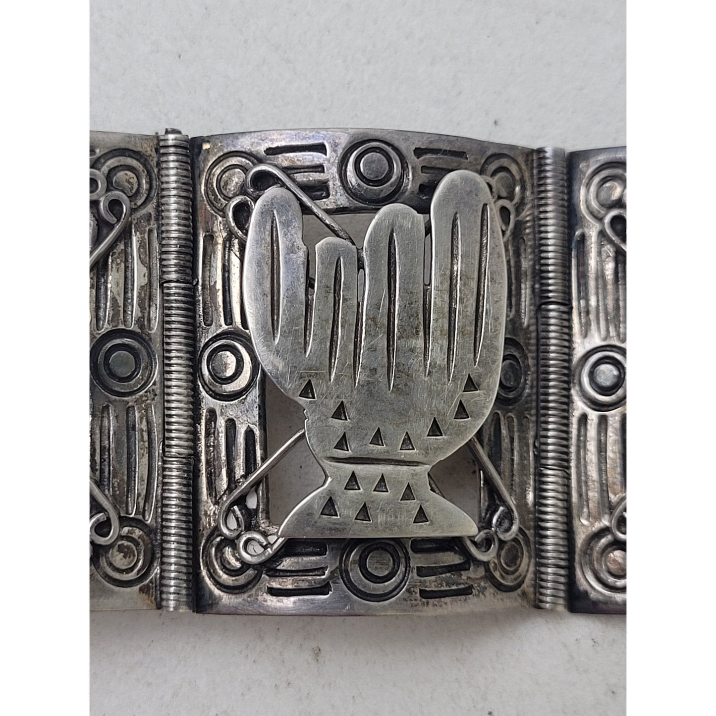 Vintage 1940s Mexican Sterling Silver Panel Bracelet in Original Box