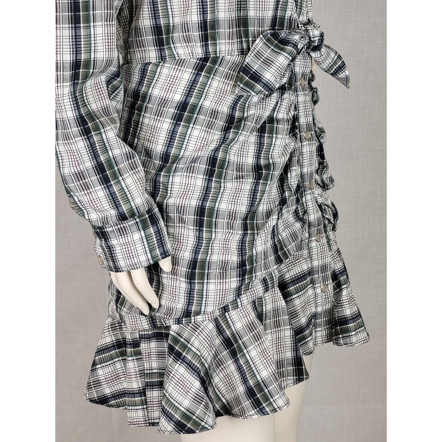 Veronica Beard Western Style Mini Dress Pearl Snap Buttons Plaid Women's Sz 6