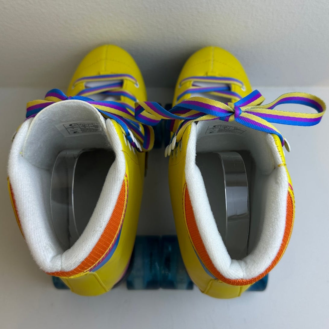 Nattork Yellow Retro Roller Skates with LED Flashing Wheels Women's Sz 9