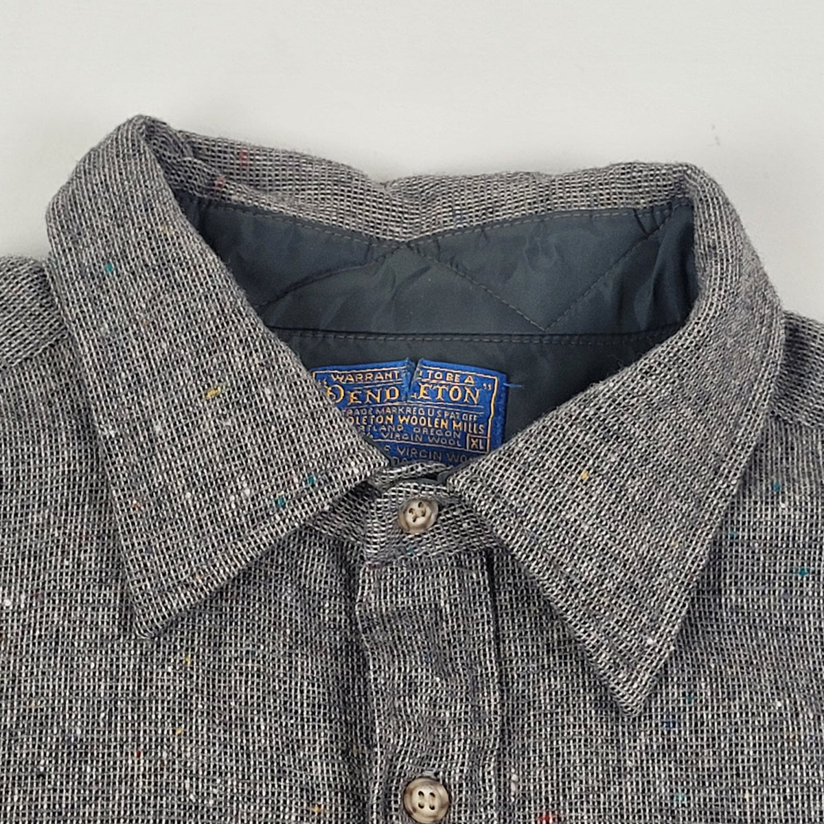 Vintage Pendleton Grey Textured Wool Button-Up Shirt w Elbow Patches Men's Sz XL