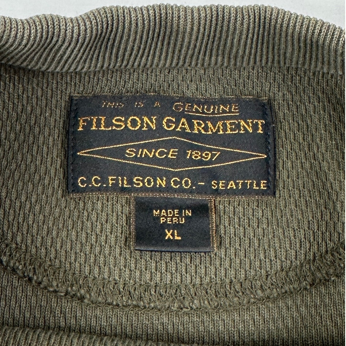 Filson Olive Green Knit Thermal Crewneck Sweater Men's Sz XL