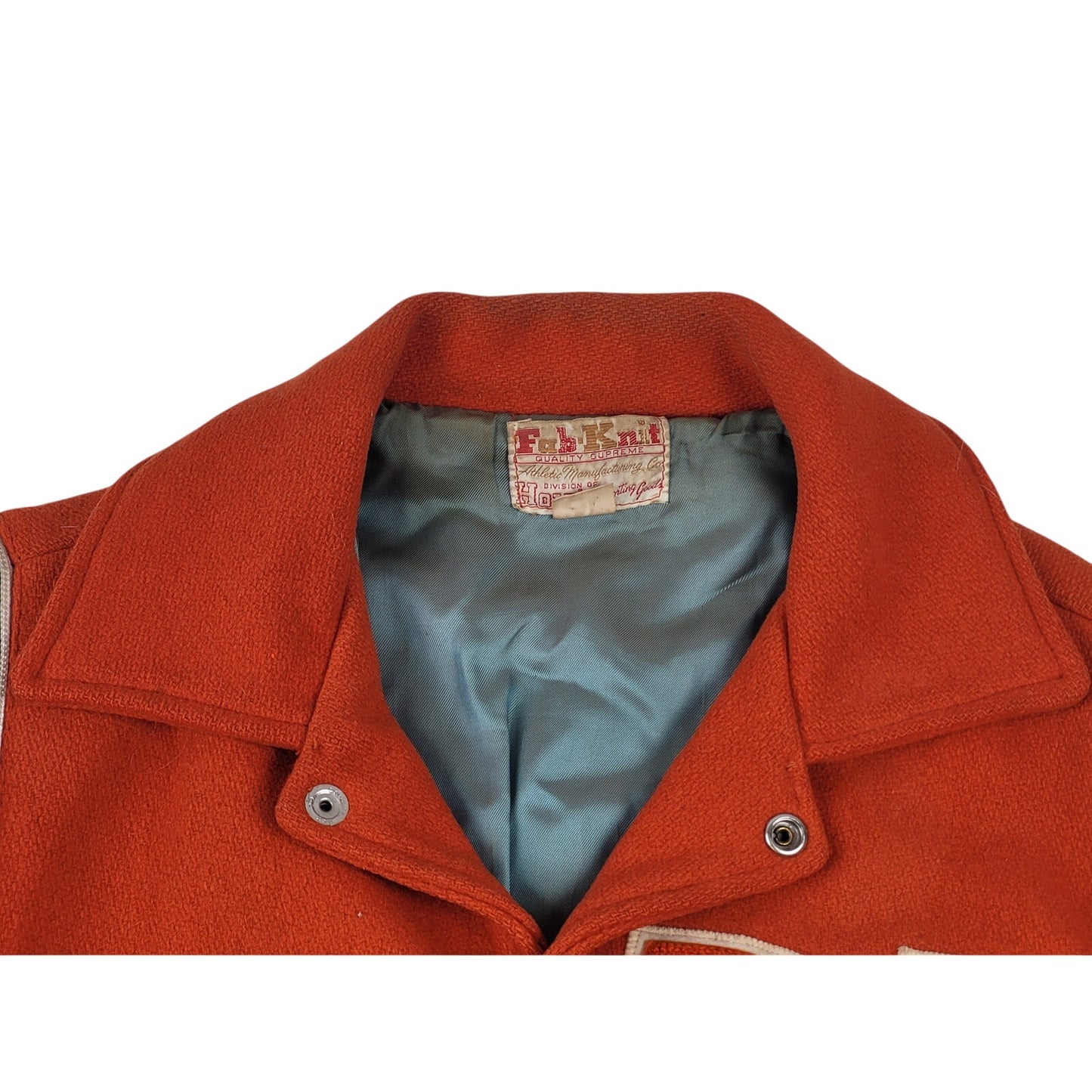 Vintage 1970s Fab-Knit Orange Varsity Jacket Wool w Leather Trim Men's Sz 40