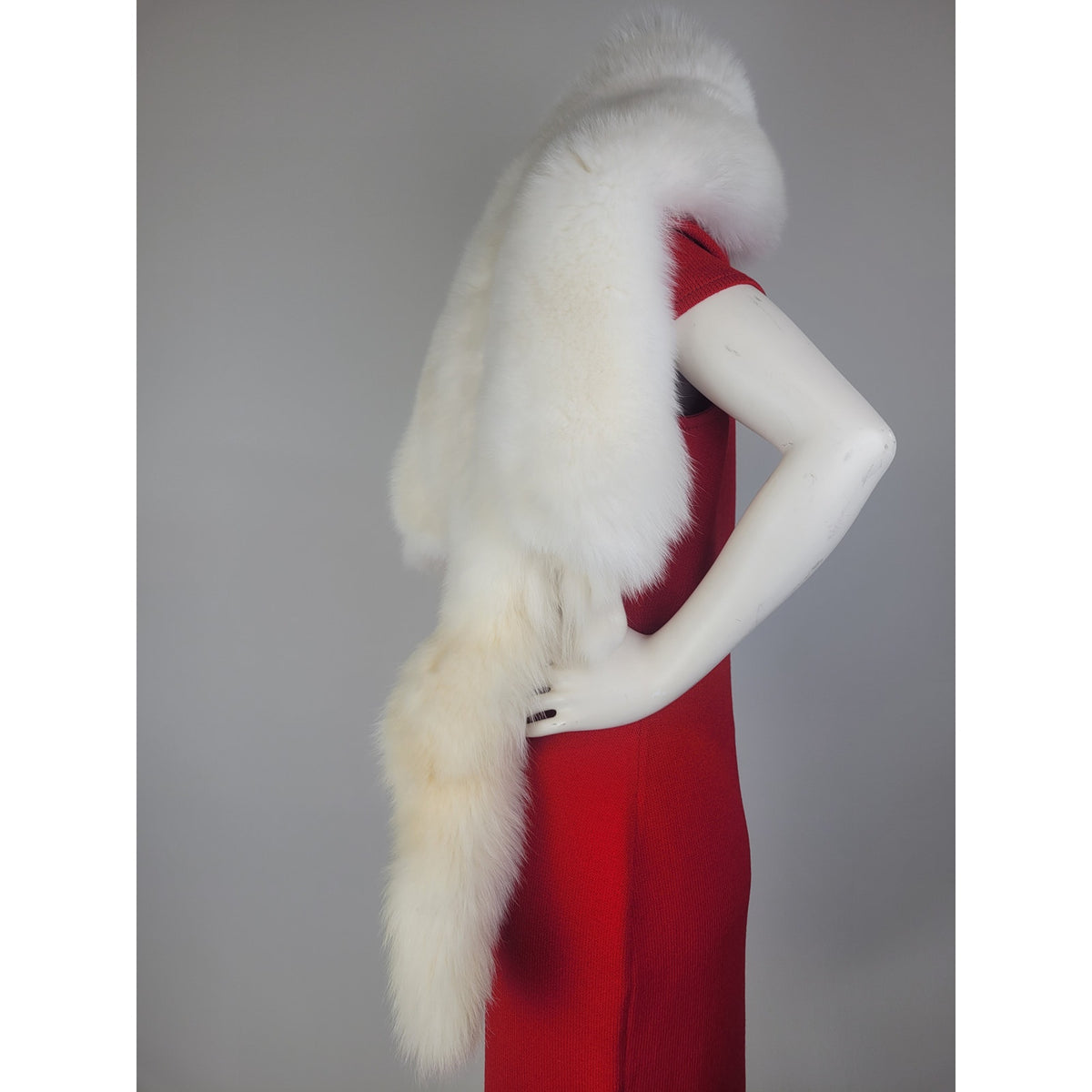 Vintage Winter White Fox Fur Stole Bridal Wrap 67" Long