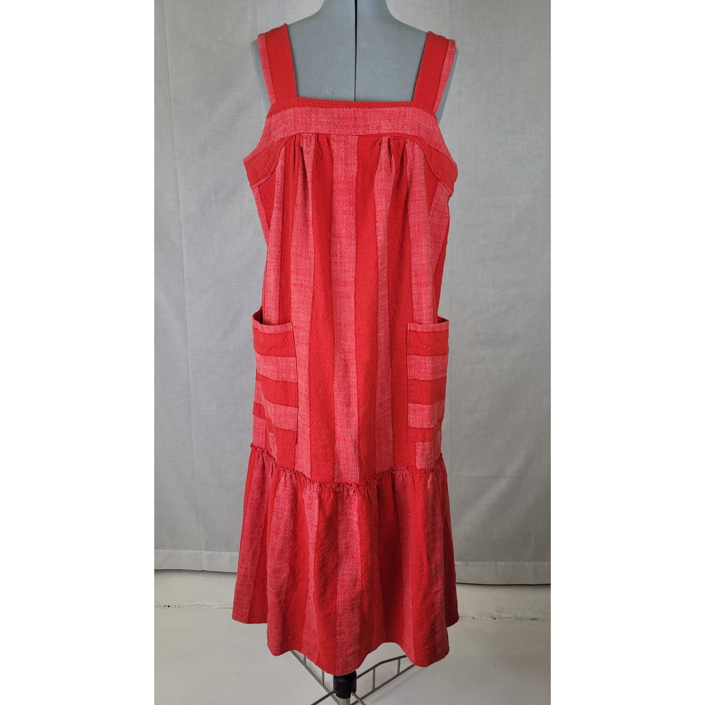 Anthropologie Maeve Tonal Striped Sleeveless Midi Dress Red Palette Sz M