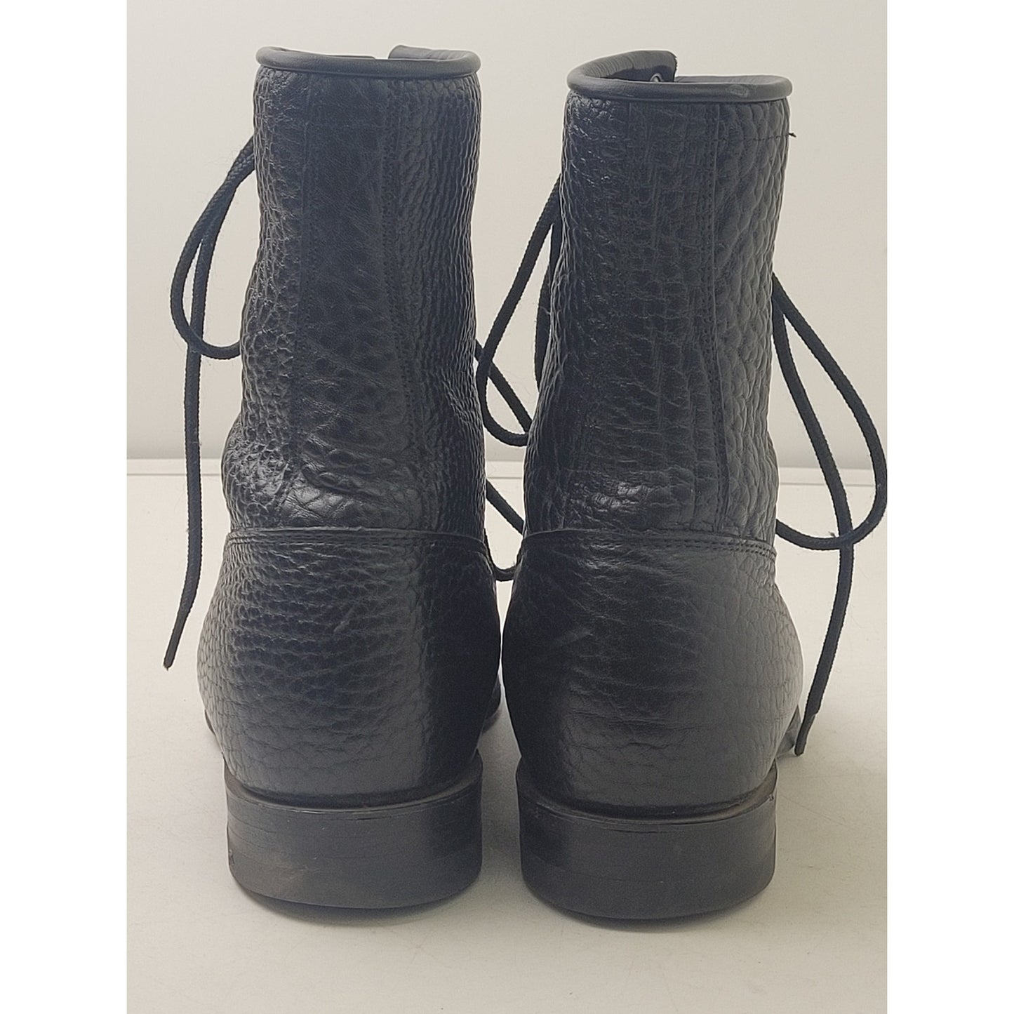 Justin L522 Bullhide Western Lacer Boots Mens Sz 8.5 D Pebbled Black Leather