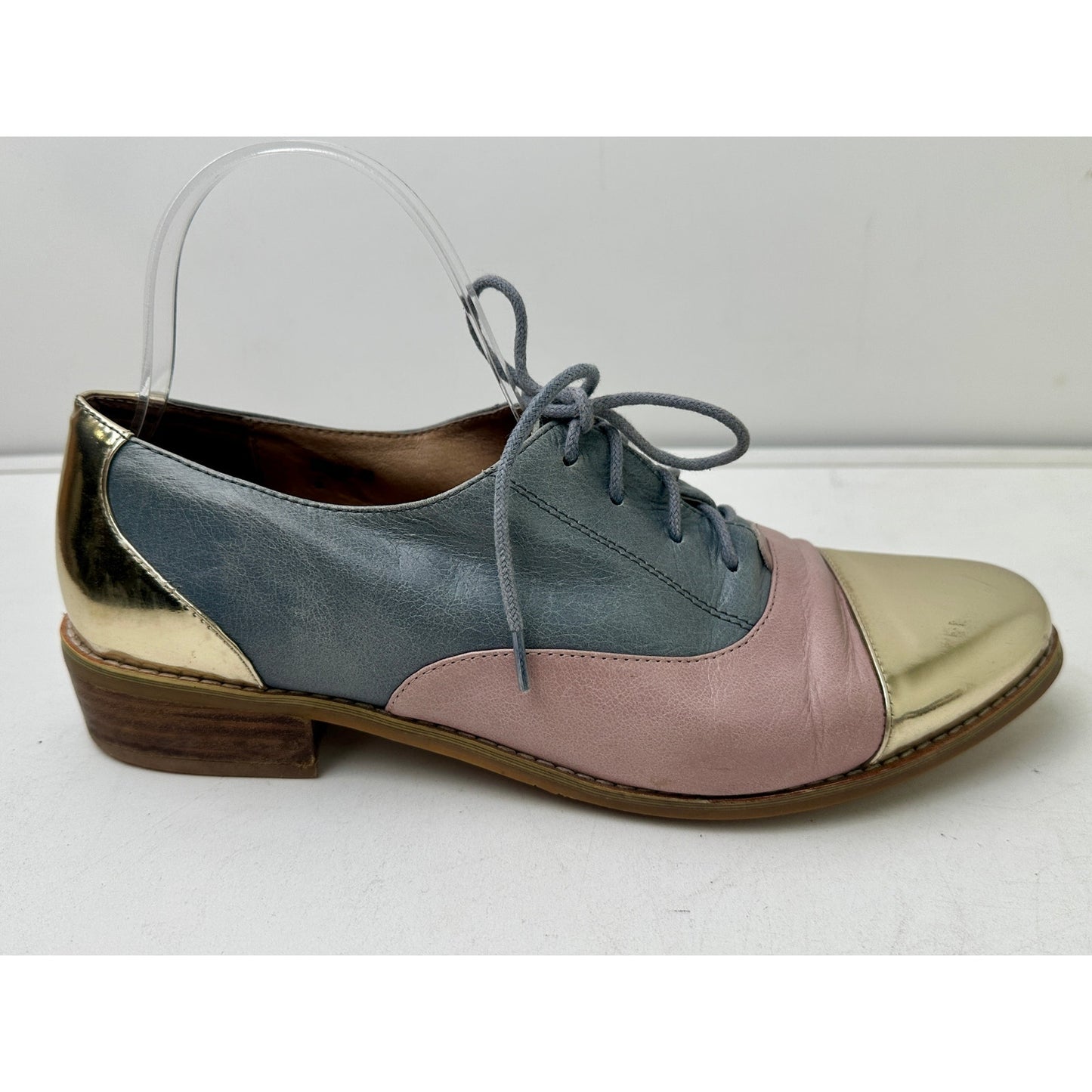 Tri-Color Leather Metallic Cap Toe Oxford Shoes Women's Sz 9
