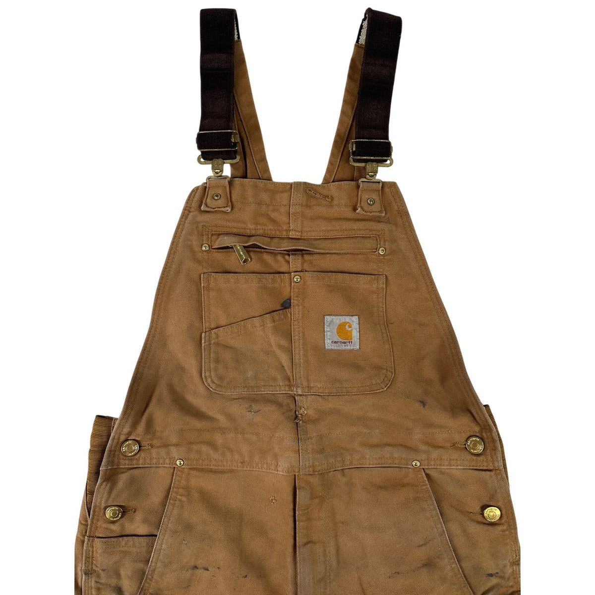 VTG Carhartt Distressed Brown Duck Canvas Double-Knee Overalls Men's Sz 38 x 28
