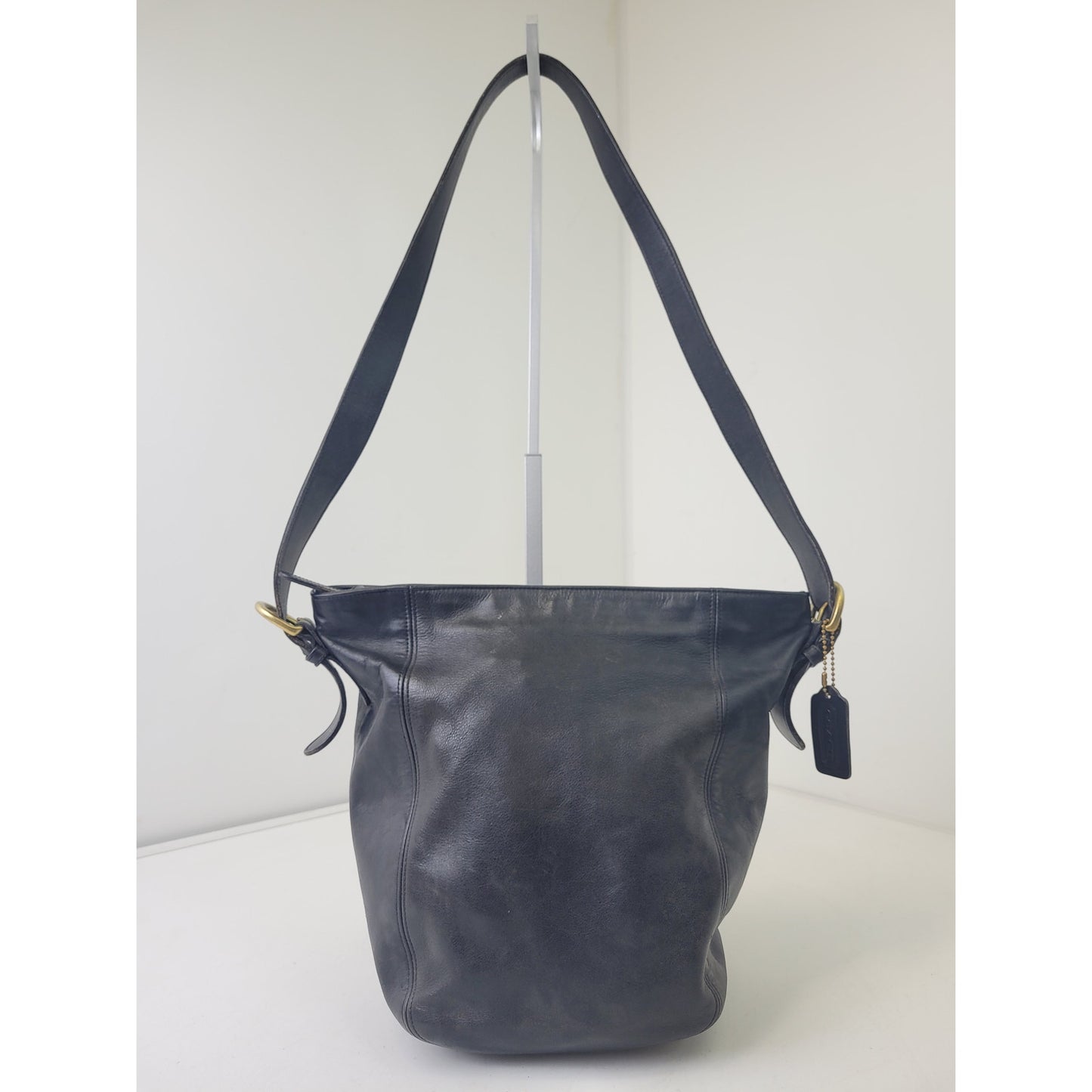 Vintage 90s Coach Duffle Sac Bucket Bag in Black Leather