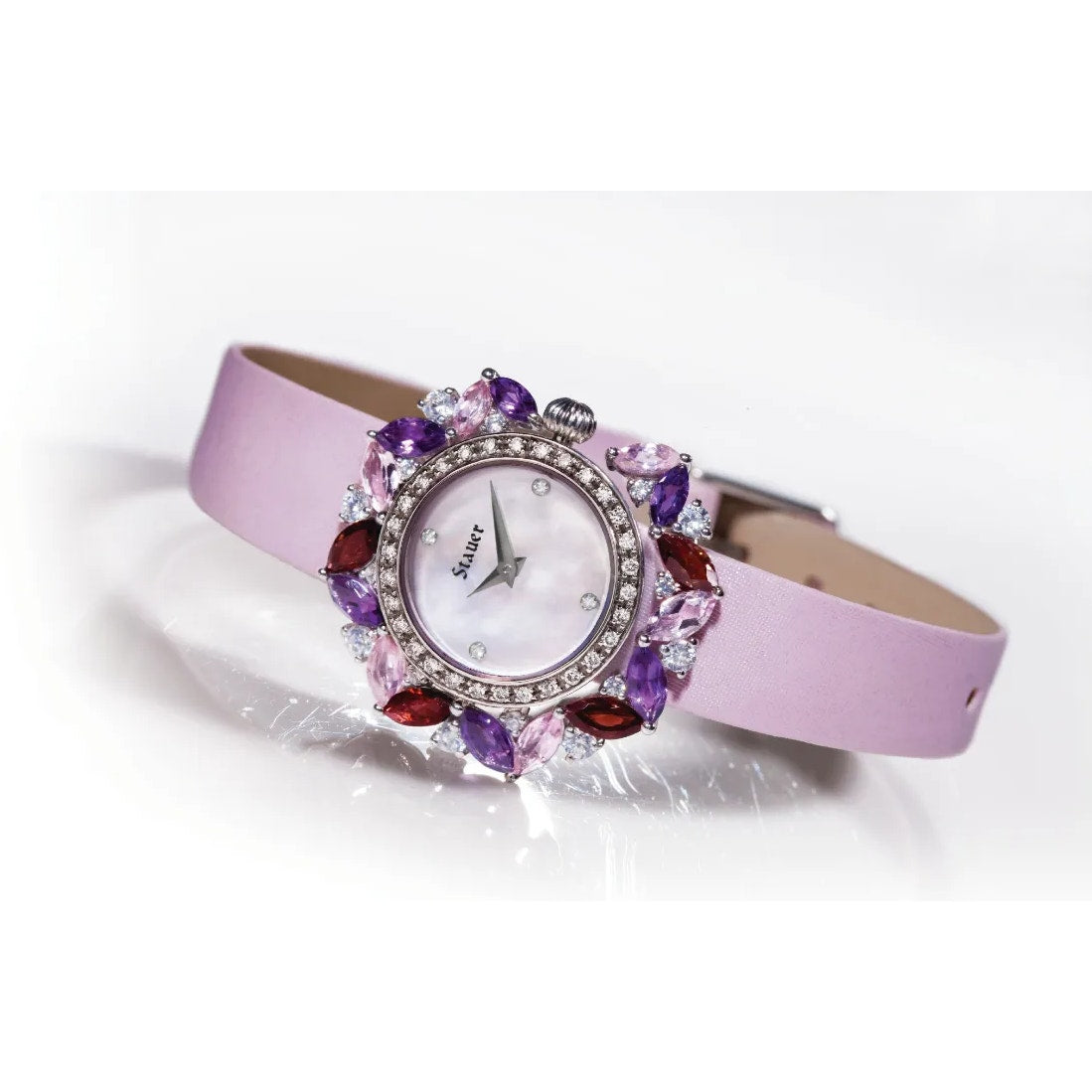 Stauer Fleur de Amethyst Women's Watch Pink Band Authentic Stones