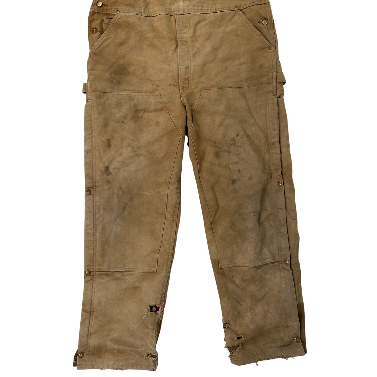 Carhartt R41 BRN Distressed Quilt-Lined Double Knee Overalls Men's Sz 44x32