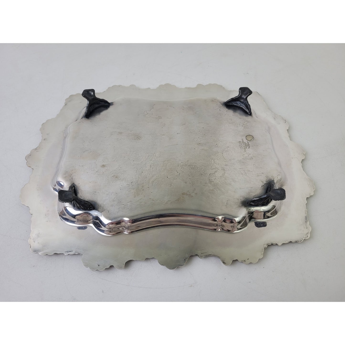 Vintage F.B. Rogers 6720 Silver Plate on Copper Footed Tray Scalloped 14" x 11"