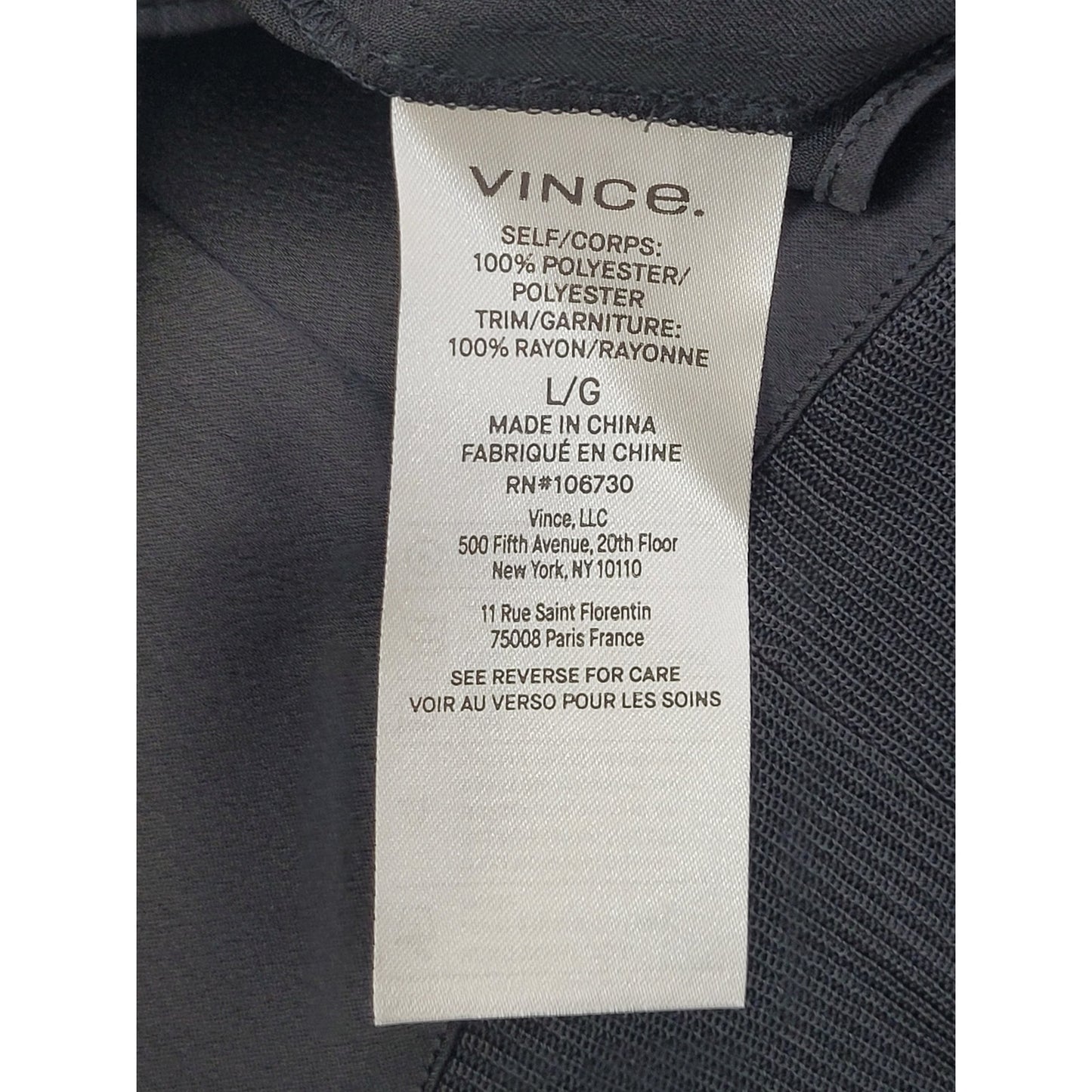 Vince Satin Blouse Sleek Band Collar Raglan Long Sleeves Women's Sz L