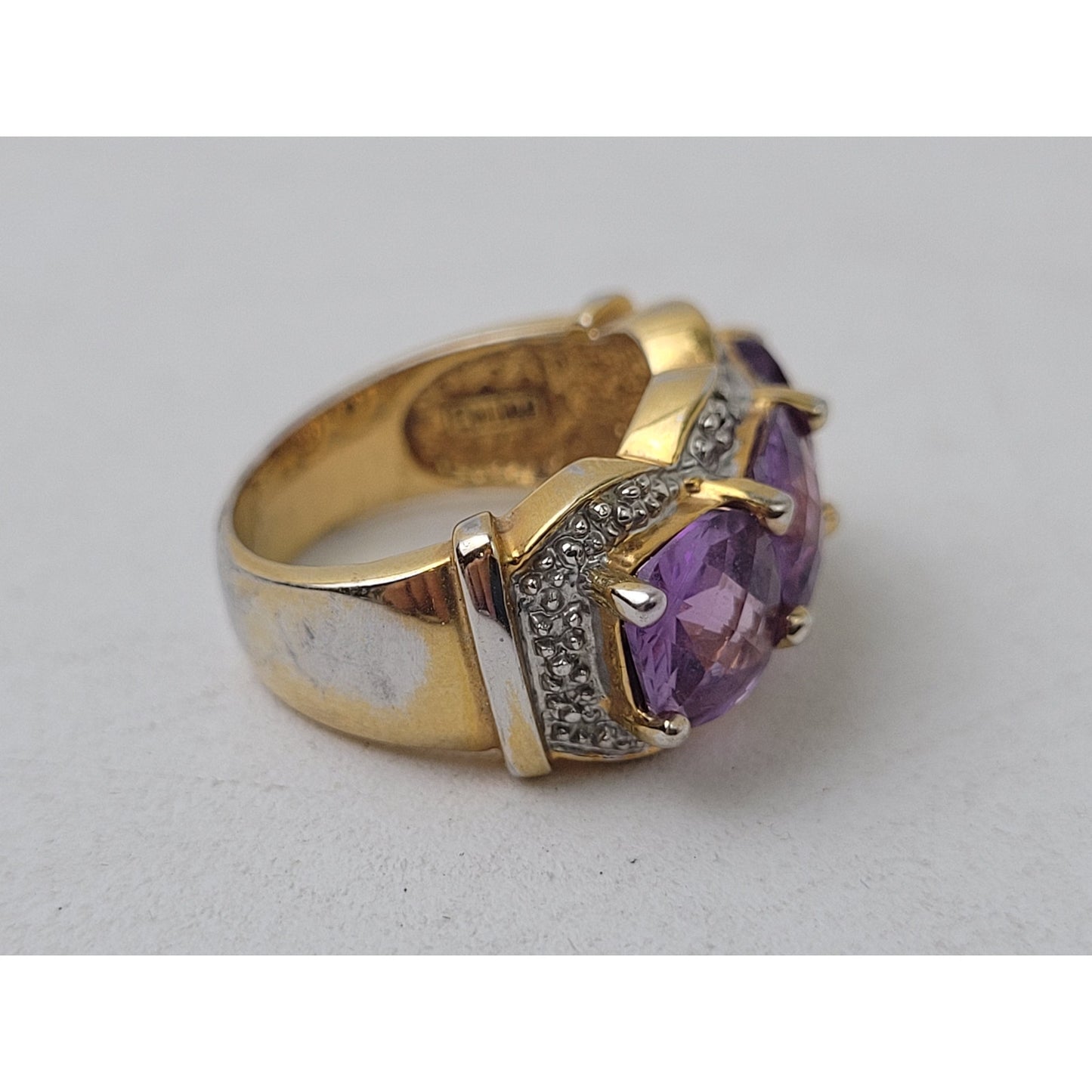 925 Sterling Silver 3-Stone Amethyst Cocktail Statement Ring Sz 4.75