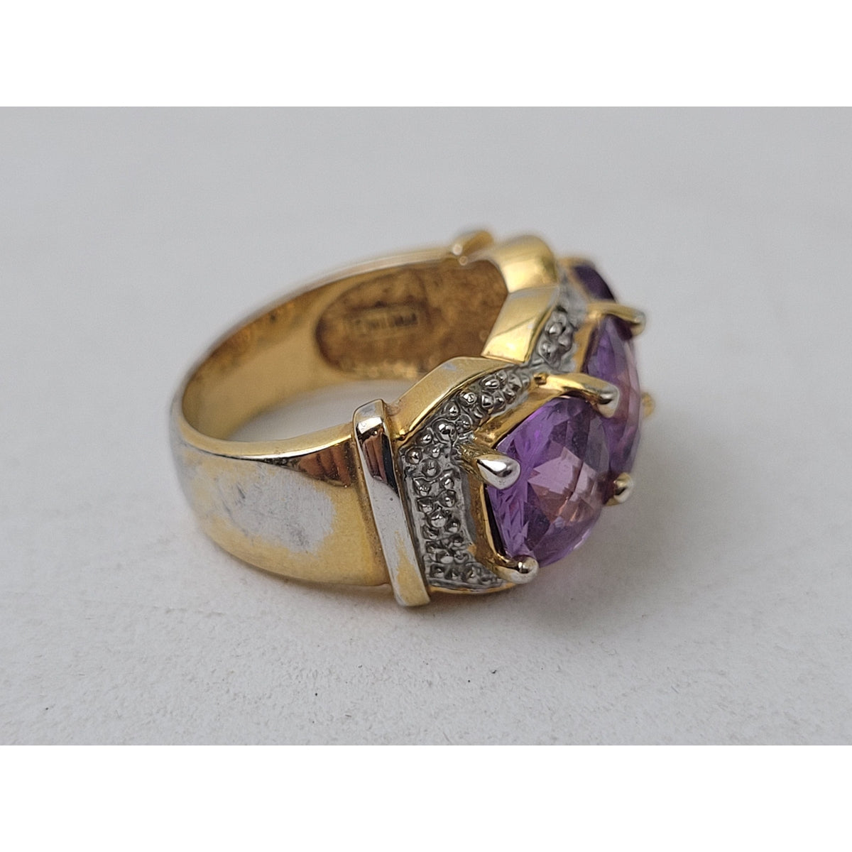 925 Sterling Silver 3-Stone Amethyst Cocktail Statement Ring Sz 4.75