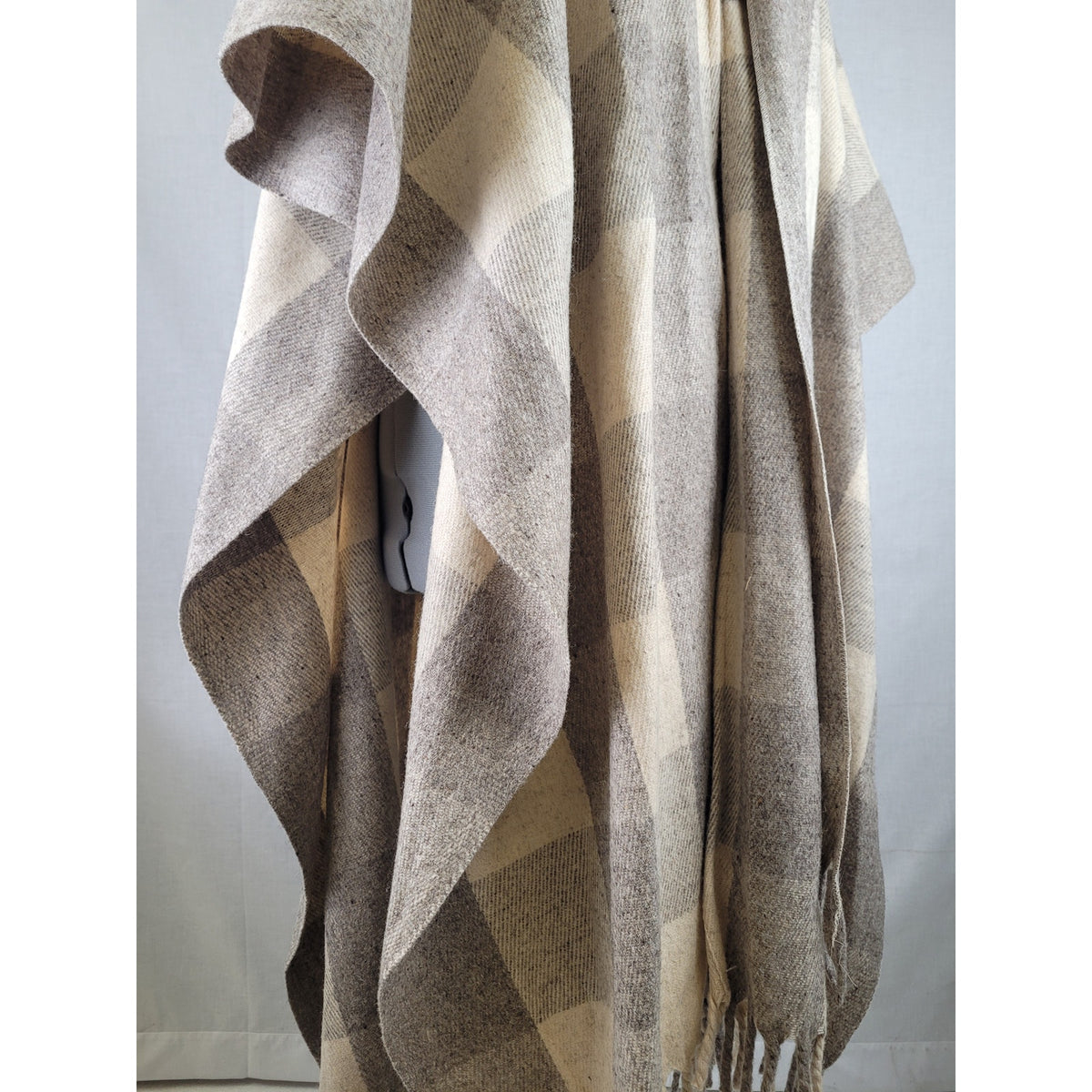 1950s-60s Plaid Wool Cape Poncho Fringe Neck Tie | One Size