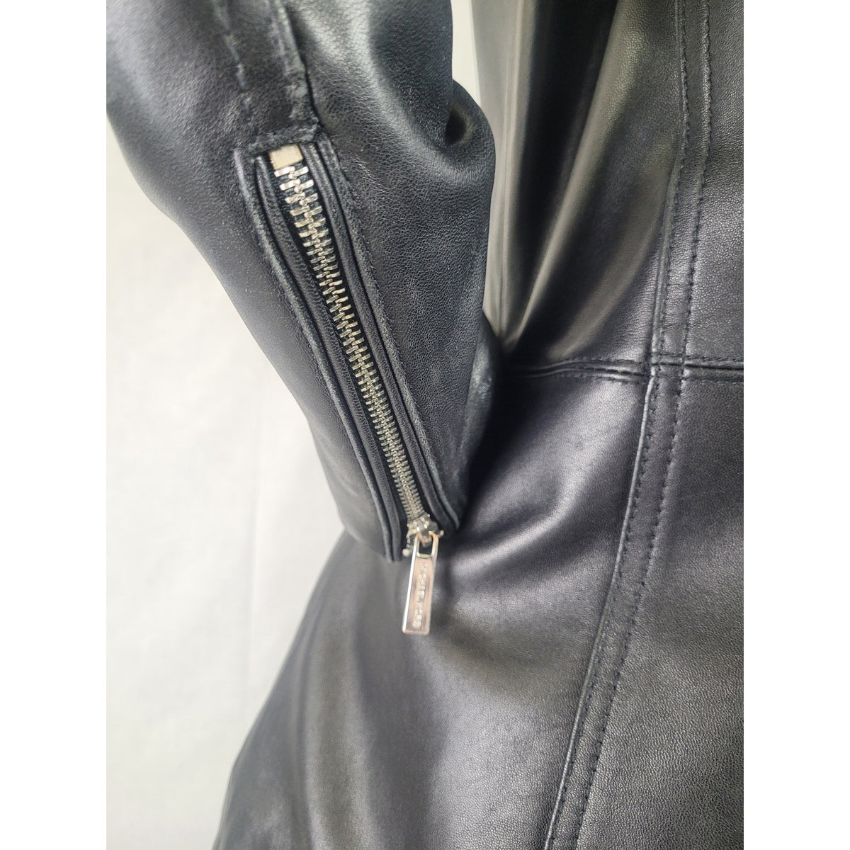 Michael Kors Black Leather Zip-up Scuba Jacket Women's Sz M