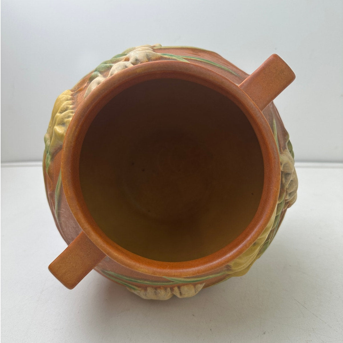 Vintage Roseville Freesia Art Orange Pottery Double-Handled Vase