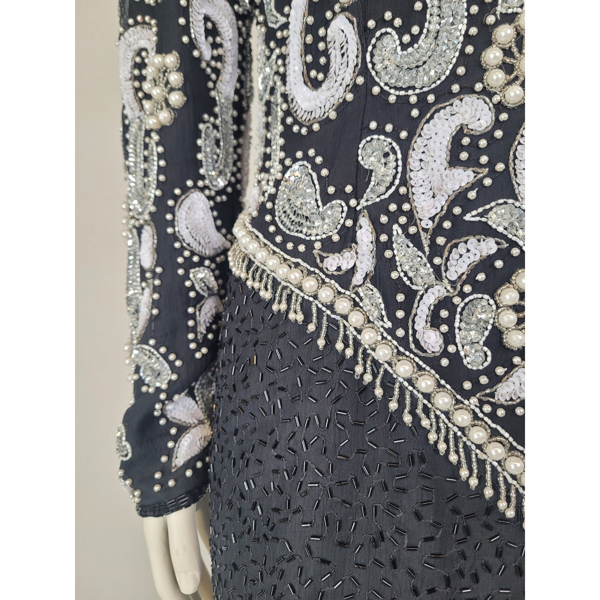 1980s SCALA Milano Paris Silk Beaded Sequined Cocktail Evening Dress Sz S/M