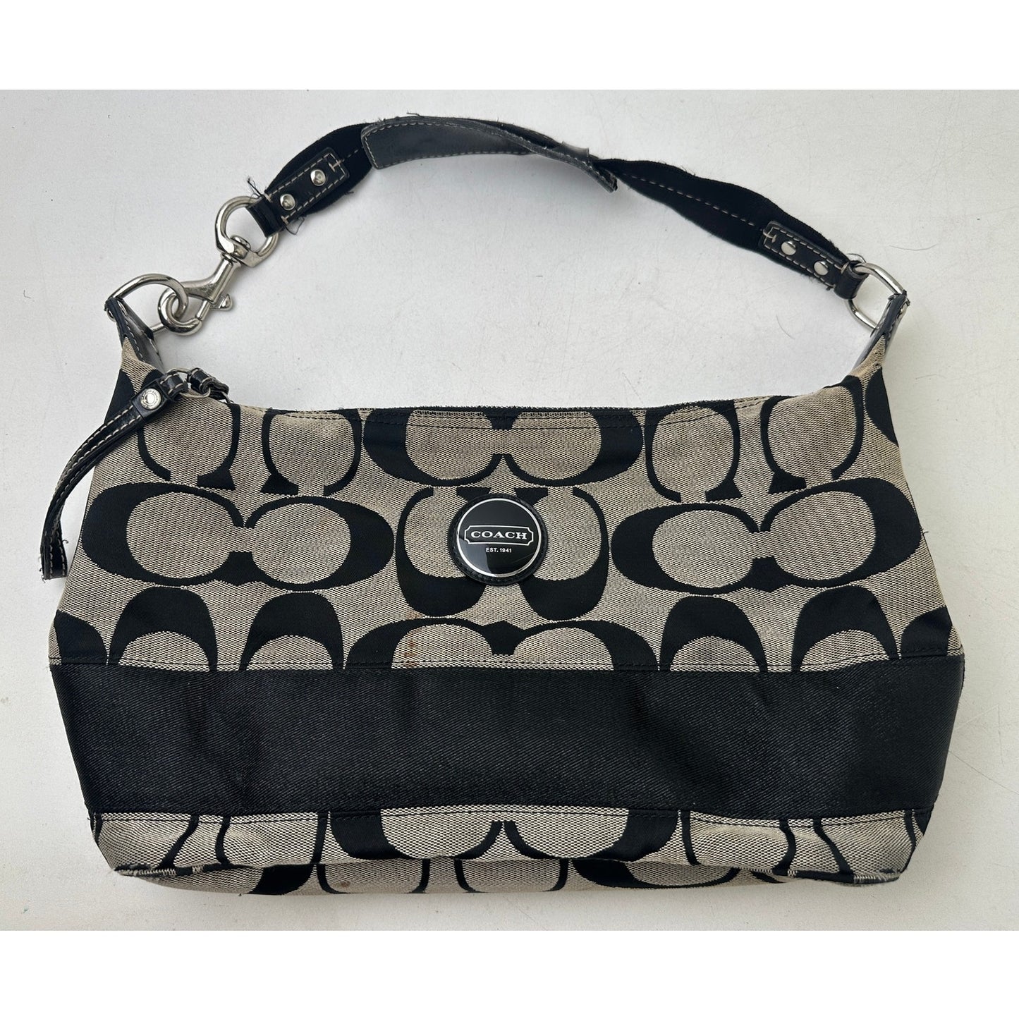 Vintage Coach Signature Stripe Black/Gray Hobo Bag