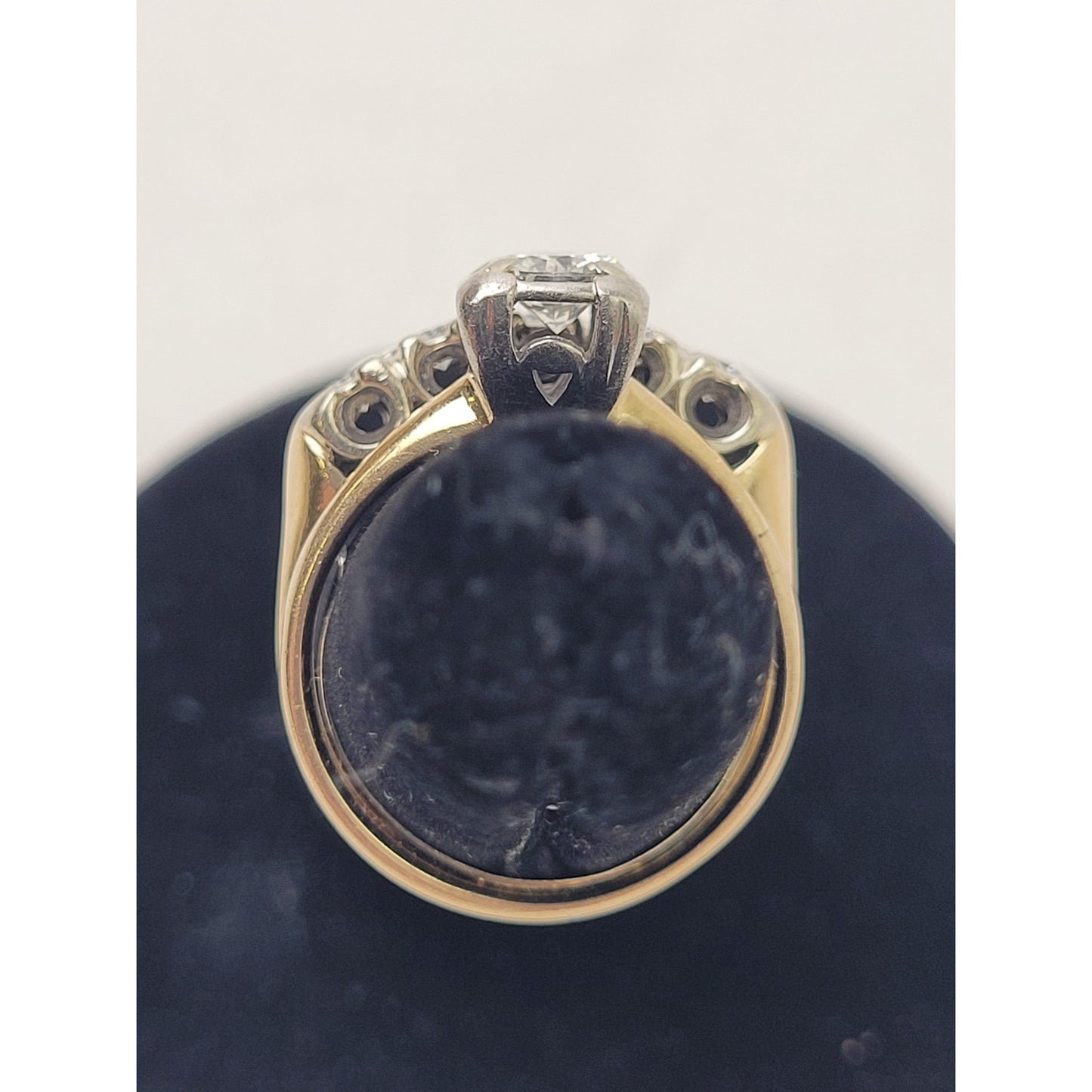 Vintage 14K Yellow & White Gold 5mm Round Diamond Engagement & Wedding Ring Set