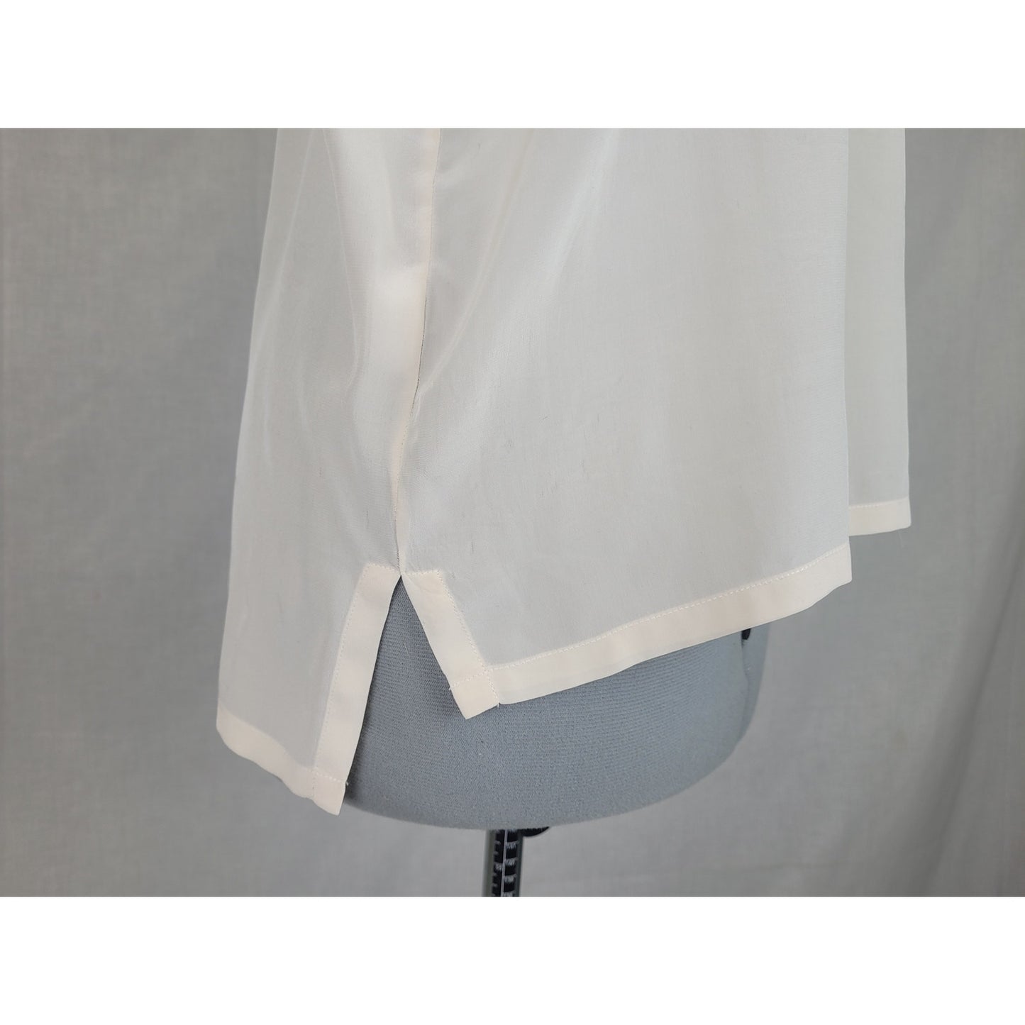 Vintage Christian Dior Ivory Silk Blouse Black Trim Square Neckline Sz S/M