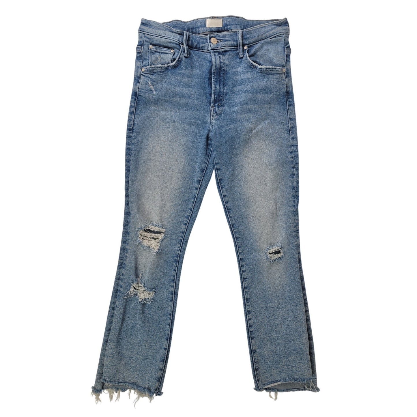 Mother The Insider Crop Step Fray Flare Jeans Medium Wash Distressed Sz 29