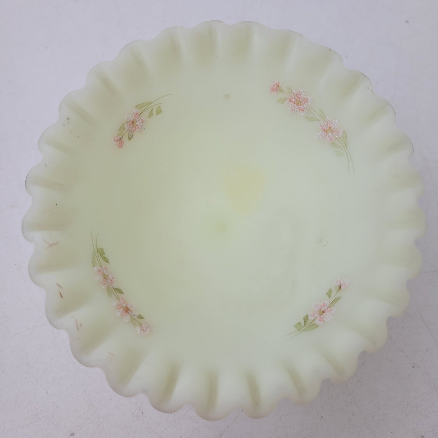 Vintage 1970s Fenton Custard Satin Small Compote Hand-Painted Artist Signed