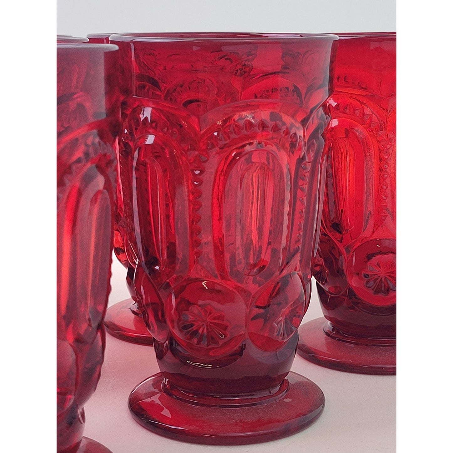Set of 10- L.E. Smith Moon & Star Glass Ice Tea Glasses Red 5 1/2” Tall Top 3” W