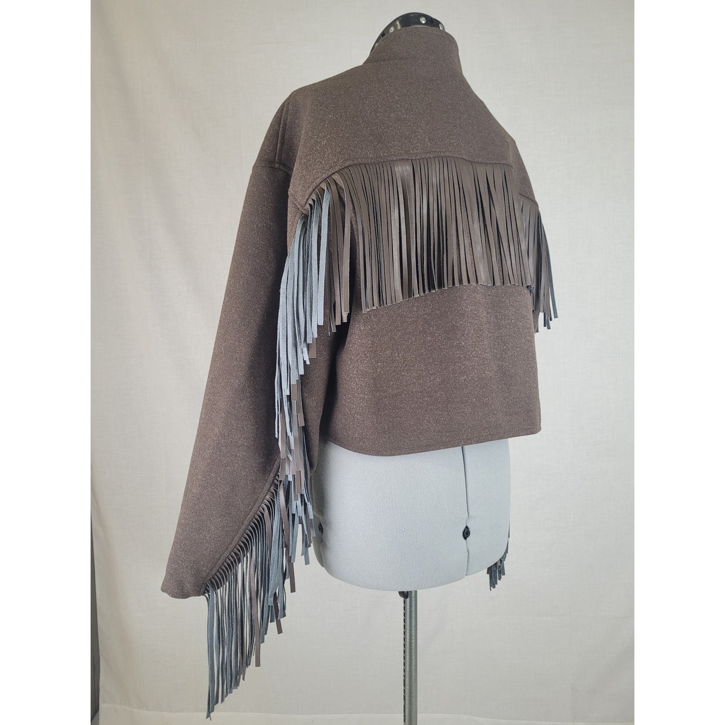 BLANK NYC Anthropologie Brown Cropped Fringe Bomber Jacket Women's Sz L NWT