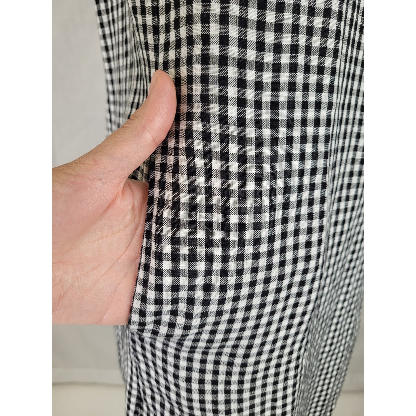 Tommy Bahama Gingham Of-The-Shoulder Ruffle Dress Black & White Linen Blend Sz S