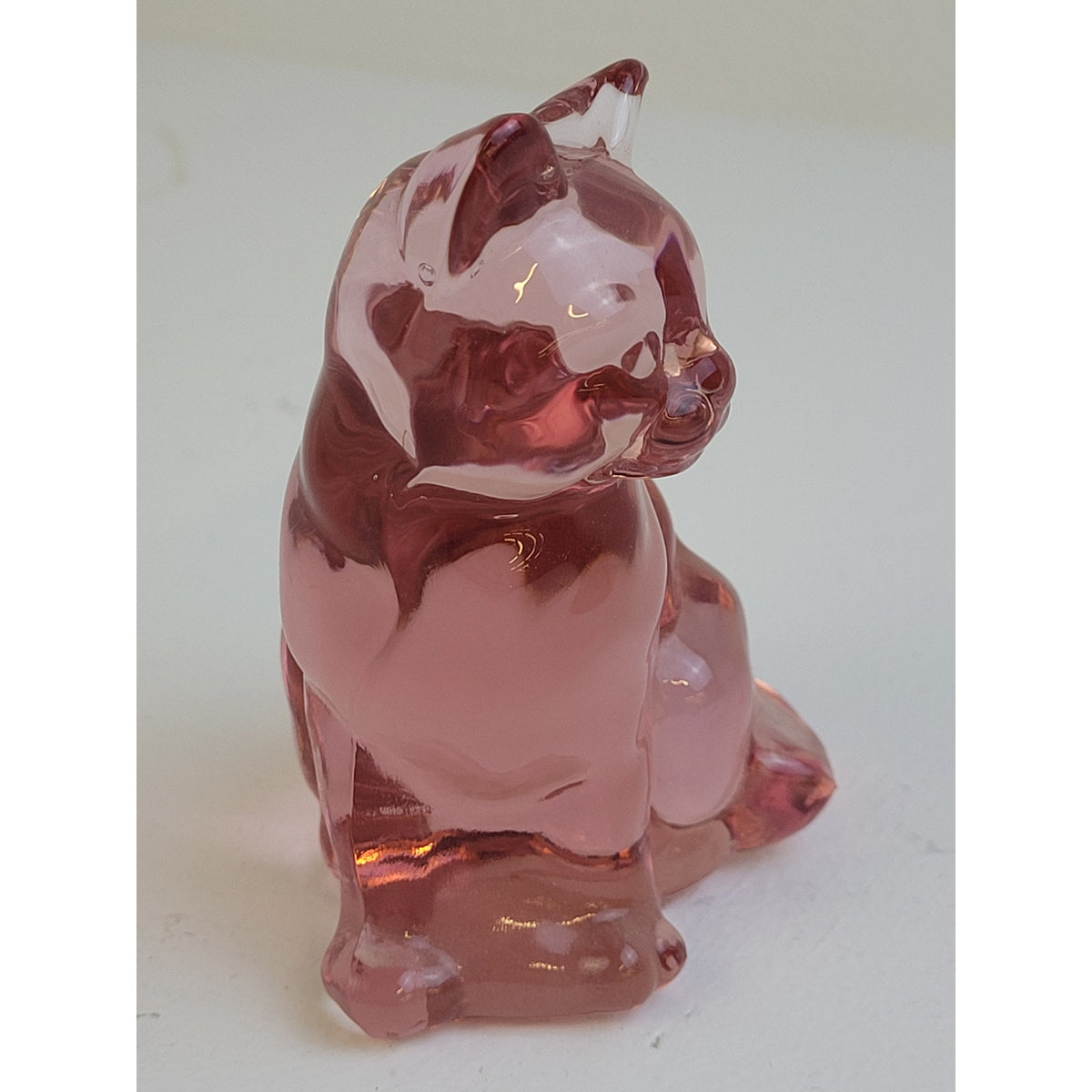 Vintage Fenton Glass Light Pink Cranberry Sitting Cat Kitten Figurine 3.75" H