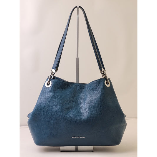 Michael Kors Raven Large Leather Shoulder Bag Blue/Teal w Silver-Tone Hardware