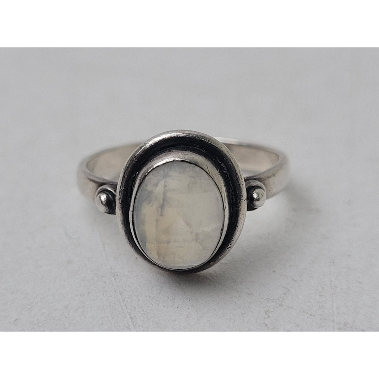 Sterling Silver Oval Rainbow Moonstone Ring Sz 7