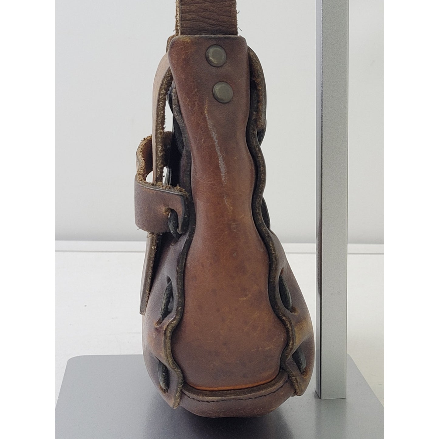 1970s Handmade Tooled Leather Brown Mini Messenger Bag