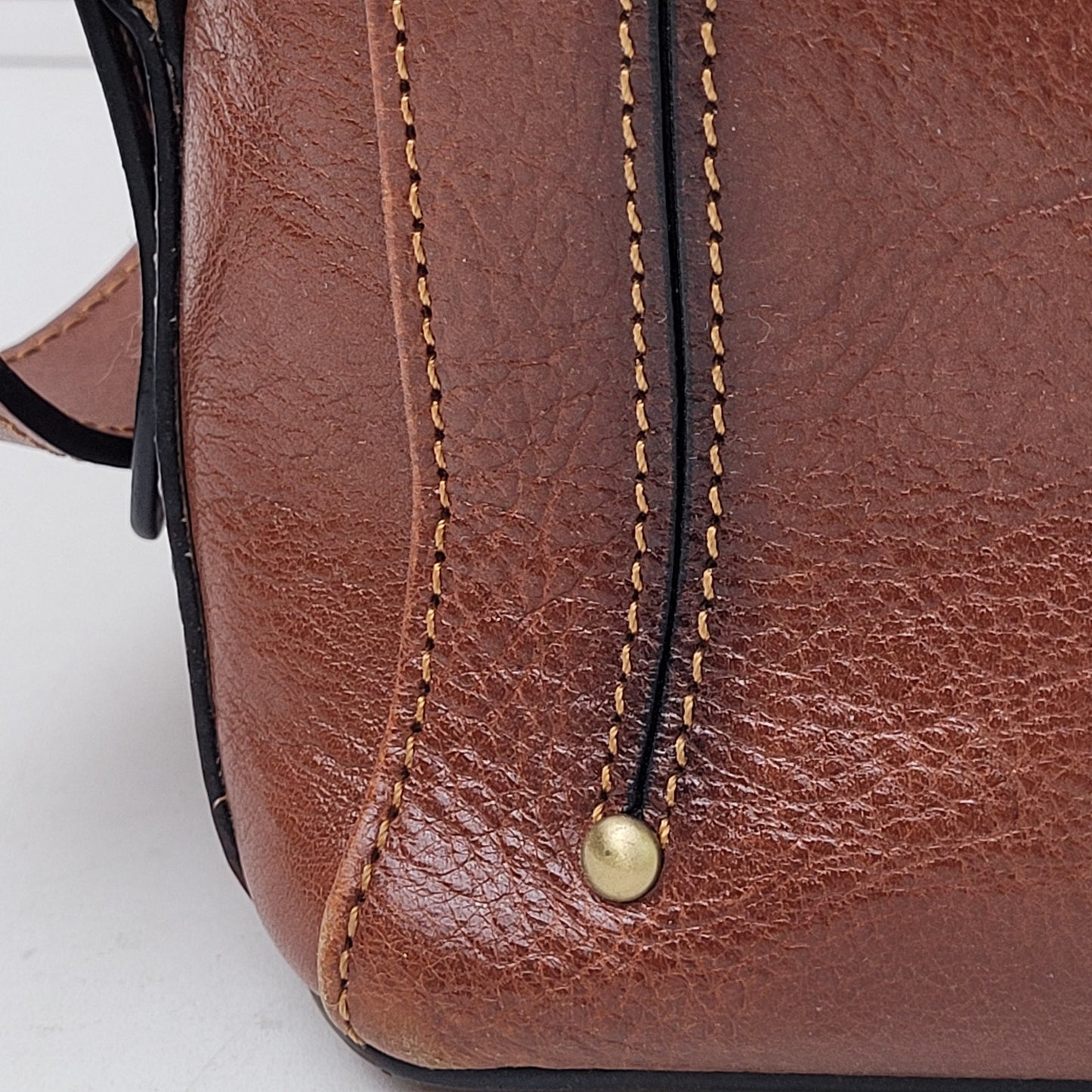 Banuce Full Grain Brown Italian Leather Hobo Bucket Bag w Brass Hardware