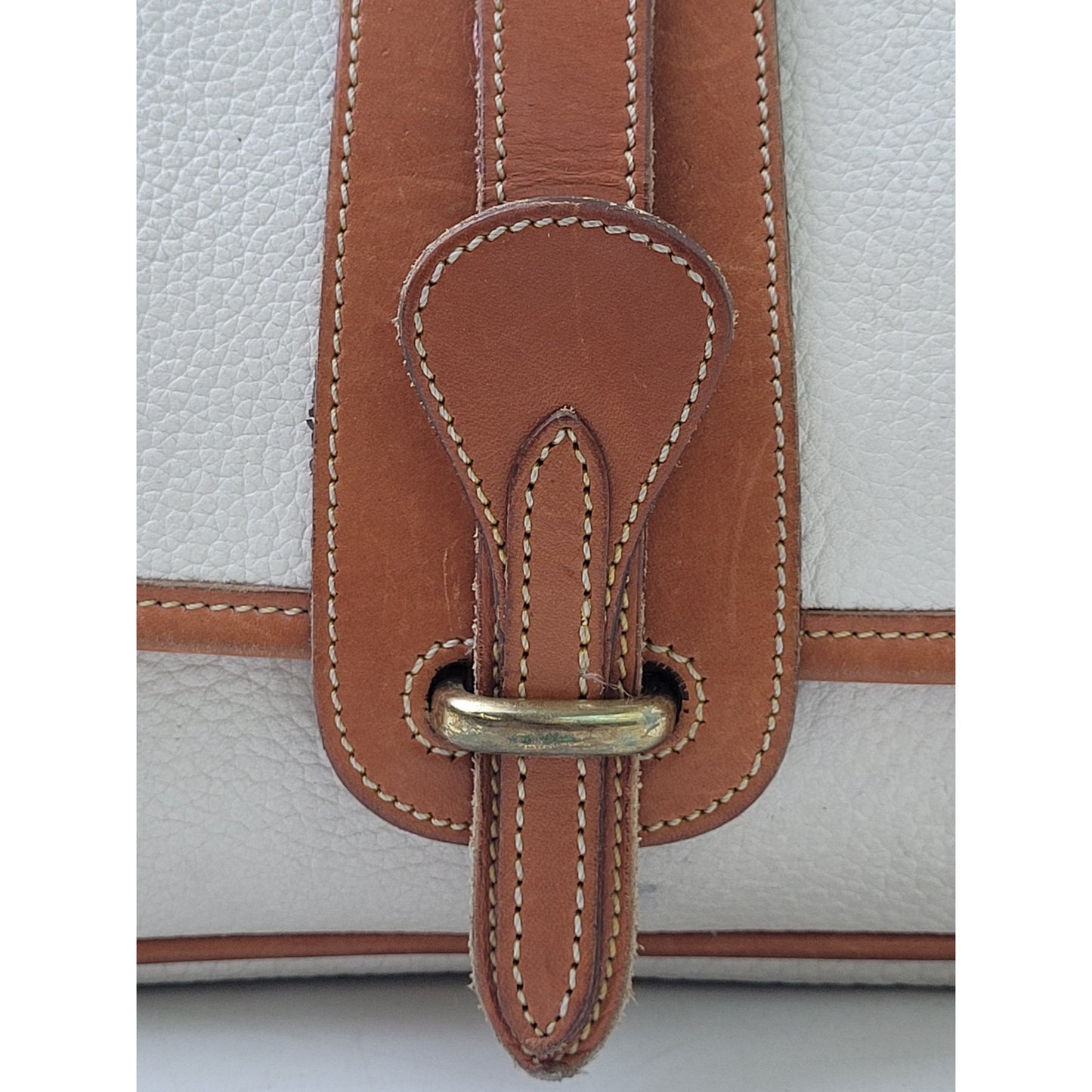 Vintage Dooney & Bourke Equestrian Crossbody Bag Pebbled White Brown Leather