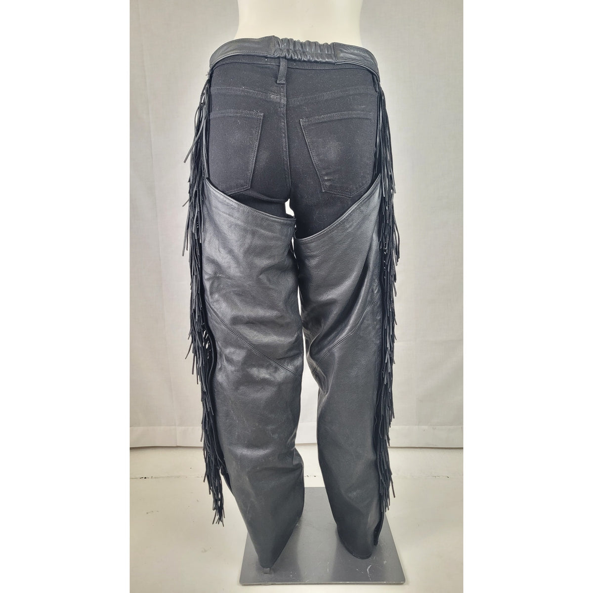 VTG Harley-Davidson Fringe Black Leather Motorcycle Riding Chaps Women's Sz L