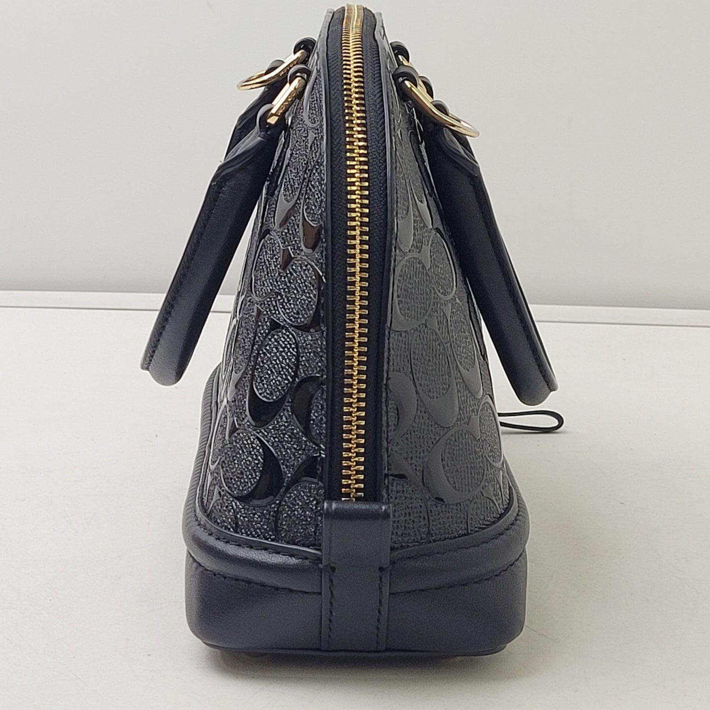 Coach Black Mini Sierra Satchel Debossed Patent Leather Top Handle + Strap