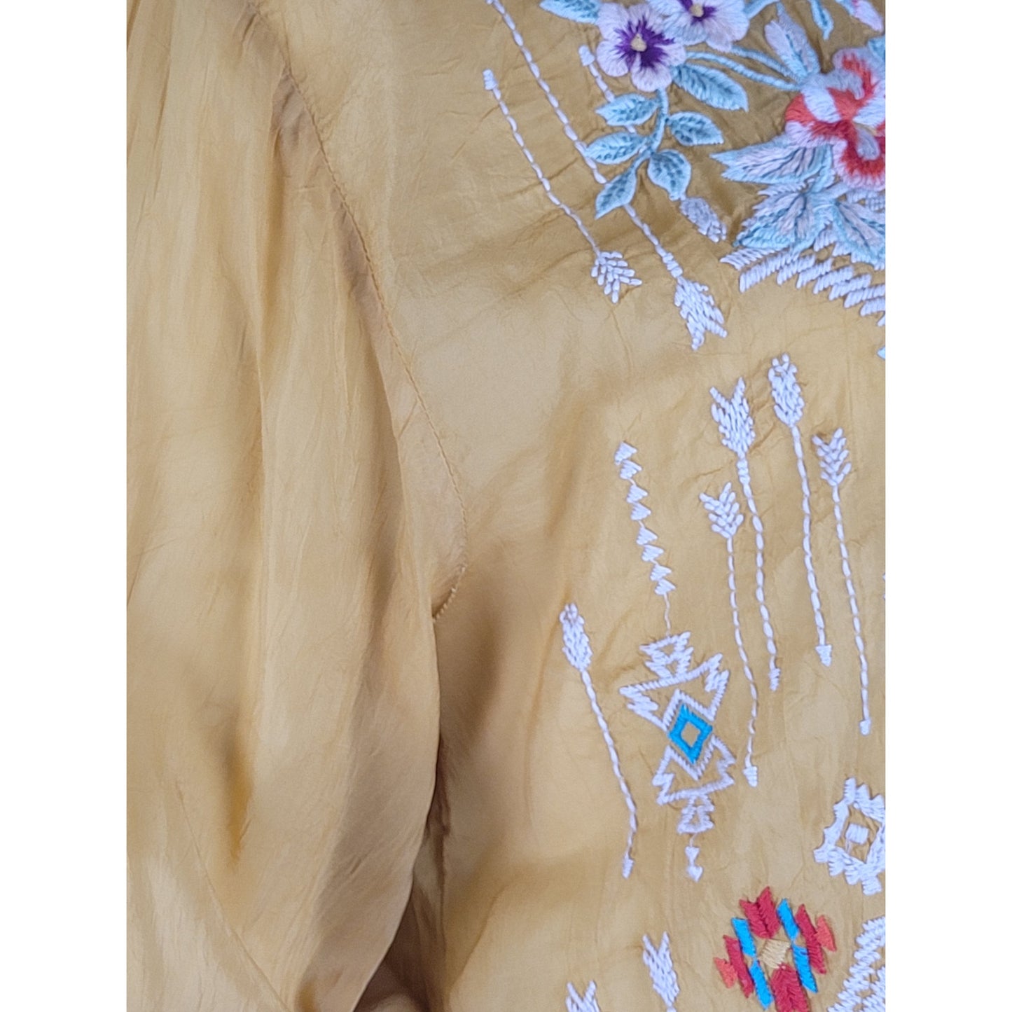 Johnny Was Donya Top Featuring Intricate Embroidery Detail & Tie-Front Sz M