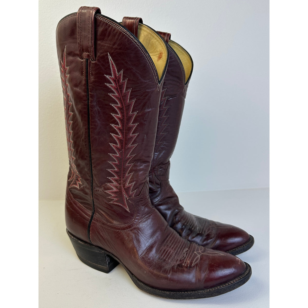 Vintage Tony Lama Burgundy Leather Cowboy Boots Style 1907 Men's Sz 10