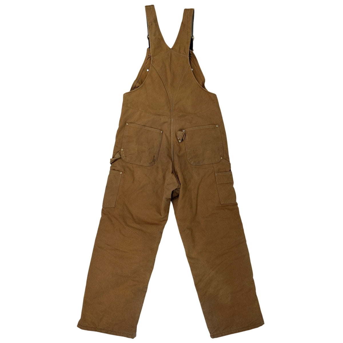 VTG Carhartt R02 BRN Quilt-Lined Distressed Duck Canvas Overalls Men's Sz 34x30