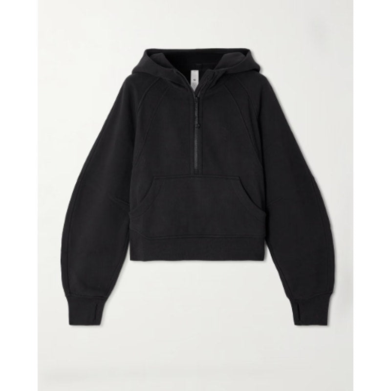 Lululemon Scuba Half-Zip Black Hoodie Cropped Boxy Fit Thumb Holes Sz 8 (M)