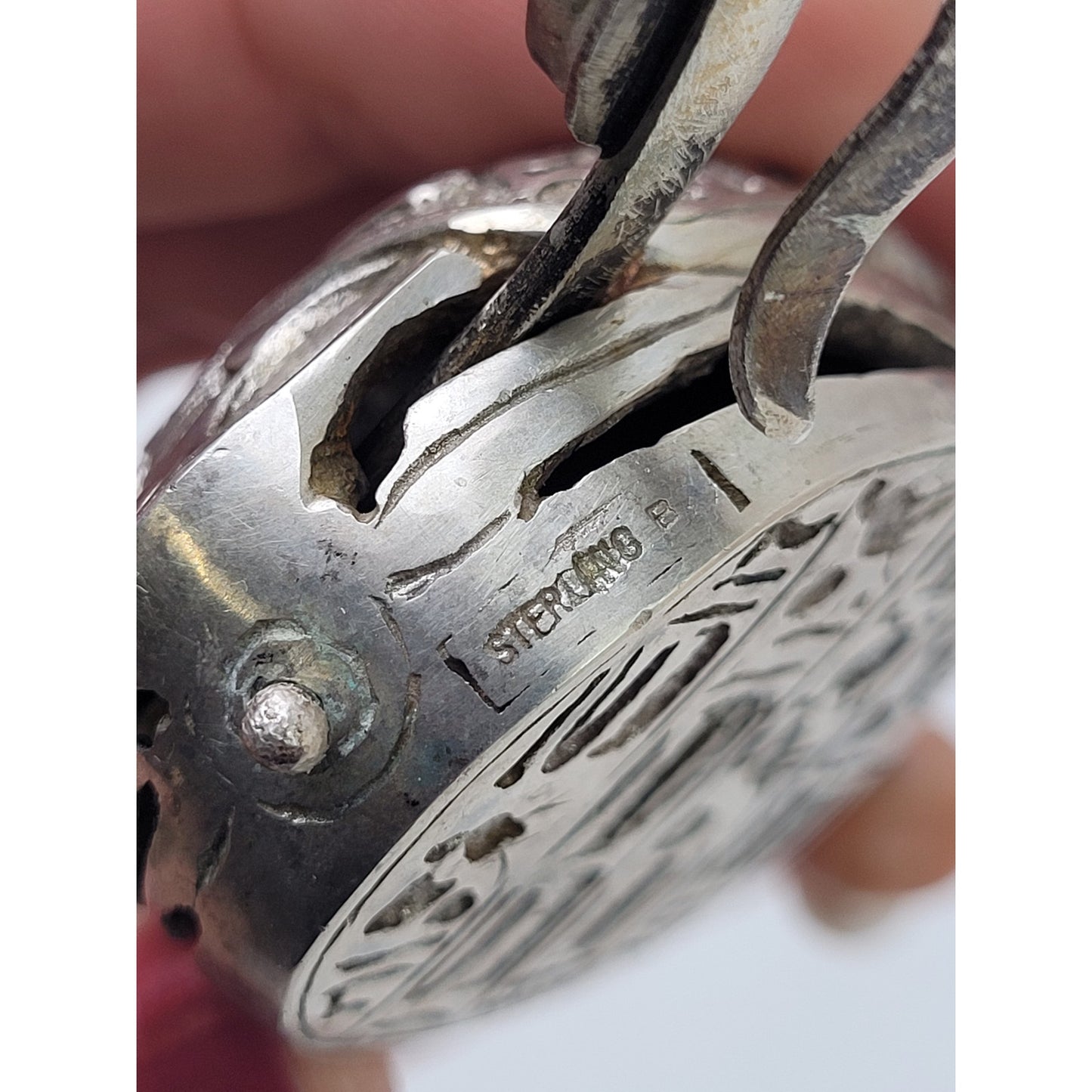 Antique/Vintage Sterling Silver Scarab Beetle Carved Hieroglyphics 77.85g