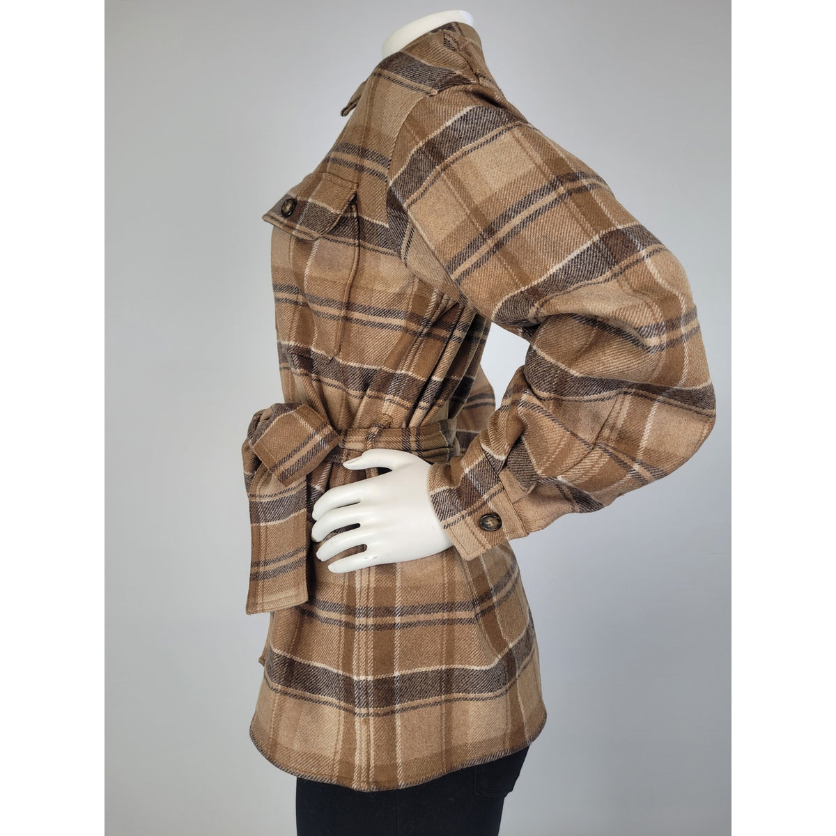 Polo Ralph Lauren Belted Wool-Blend Twill Shirt Brown Multi-Plaid Women's Sz 2