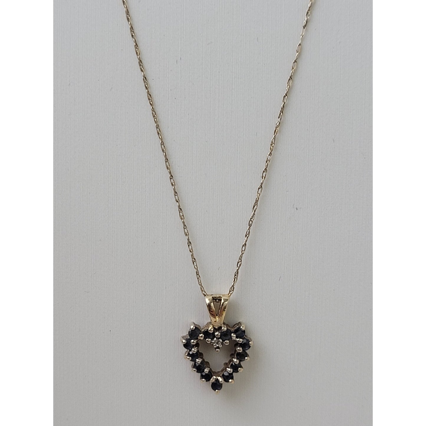 10K Yellow Gold Necklace Reversible Open Heart Pendant Ruby & Sapphire