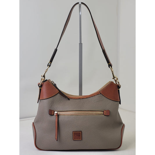 Dooney & Bourke Pebble Grain Small Hobo Shoulder Bag Taupe Body & Brown Trim