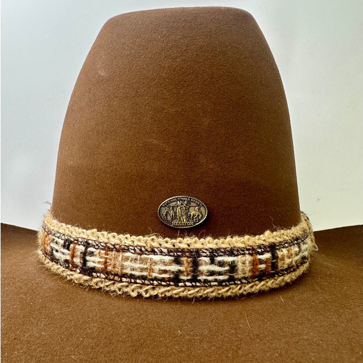 Vintage Resistol Stagecoach Brown Felt Cowboy Hat W/ Patterned Band Sz 7 1/4
